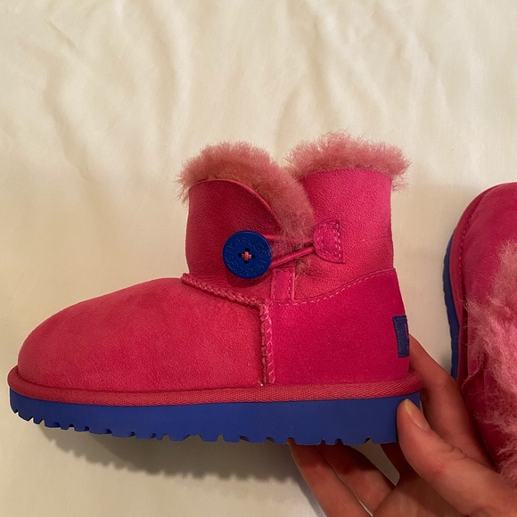 New Pink and Blue UGG Mini Bailey Button Boots - Picture 2 of 11